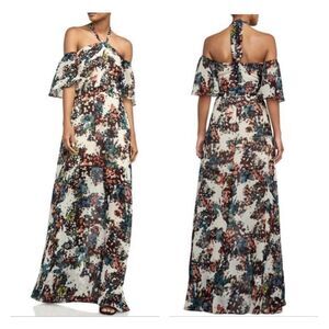 Bcbgmaxazria Kelley floral halter off the shoulder maxi dress size 6